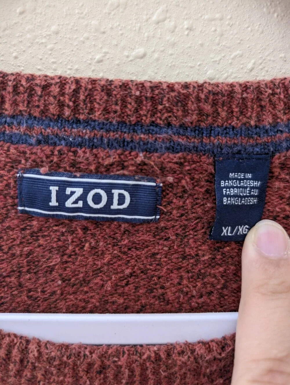 Izod Rust Crewneck Sweater with Navy and White Stripes